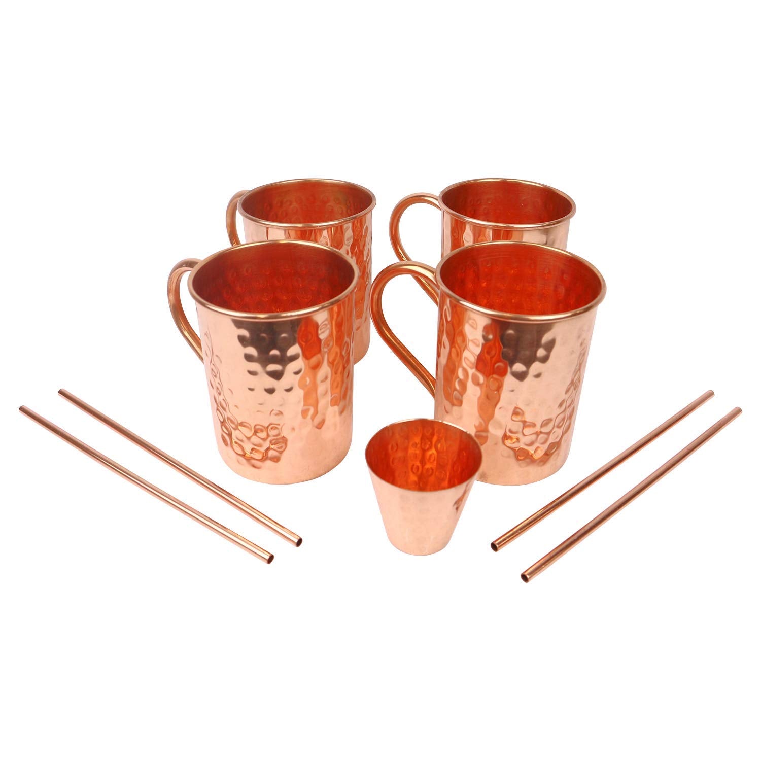 4-Piece Tall Moscow Mule Mug Set Set (16oz) with Shot Glass + 4 Straws