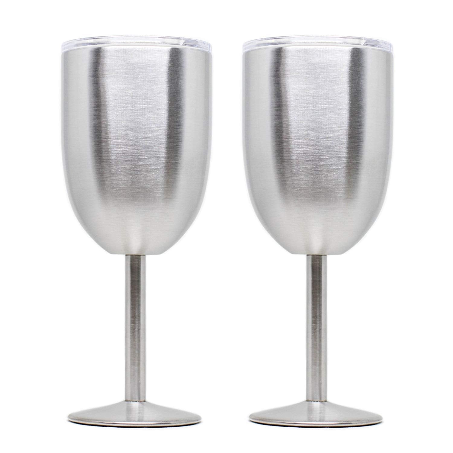 2-Piece Stainless Steel Stemmed Wine Glass With Lid, Double Wall Insulated, Unbreakable