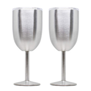 2-Piece Stainless Steel Stemmed Wine Glass With Lid, Double Wall Insulated, Unbreakable