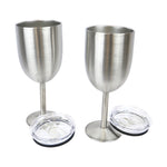 2-Piece Stainless Steel Stemmed Wine Glass With Lid, Double Wall Insulated, Unbreakable