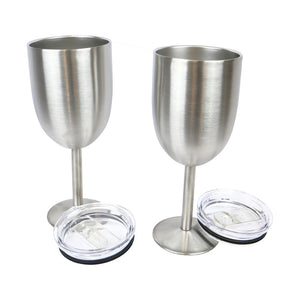 2-Piece Stainless Steel Stemmed Wine Glass With Lid, Double Wall Insulated, Unbreakable