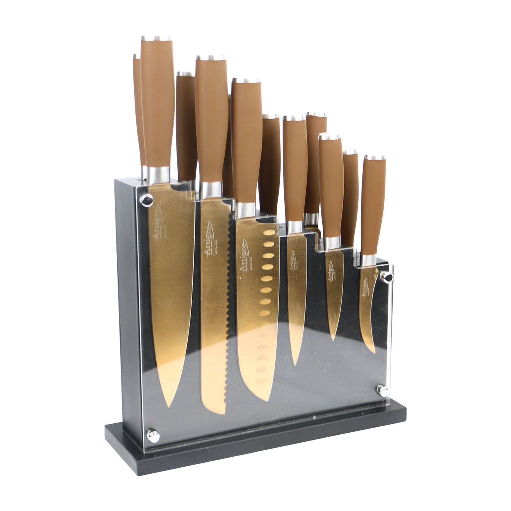 13-Piece Bronze Knife Set with Magnetic Block