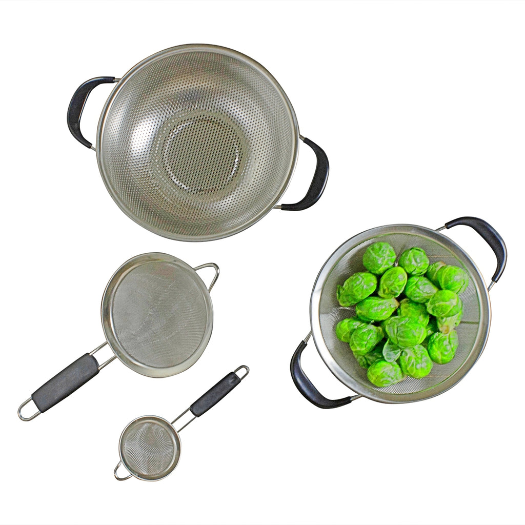 Stainless Steel 4-Piece Mesh Colander Set with Rubber Handle