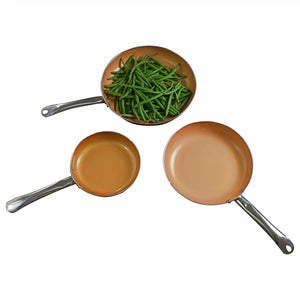 Non Stick Frying Pans Ceramic Copper Coated 3-Pack