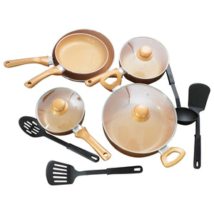 12-Piece Aluminum Cookware Set With Non-Stick Copper Ceramic Interiors