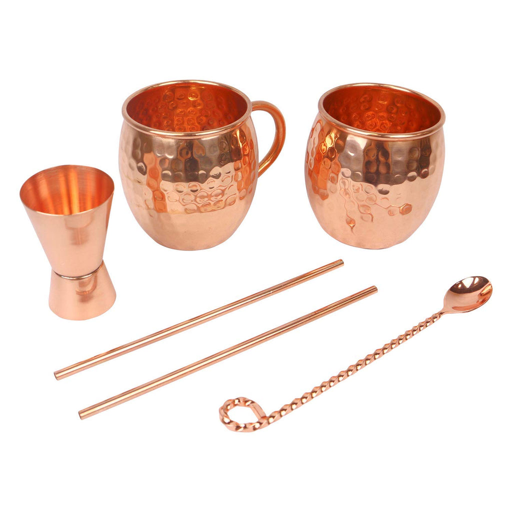 2-Piece Moscow Mule Mug Set (16oz) with Jigger, Spoon and Straws